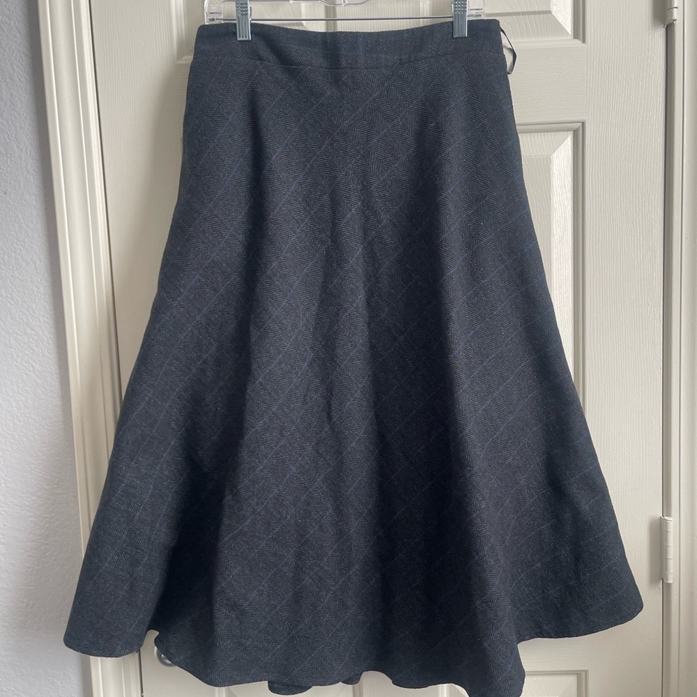 Elegant Plaid Blue Wool A-Line Skirt